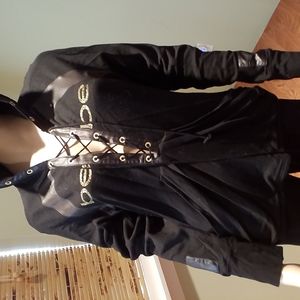 Bebe Black Sweatpants And Matching Lace-up Top Size M